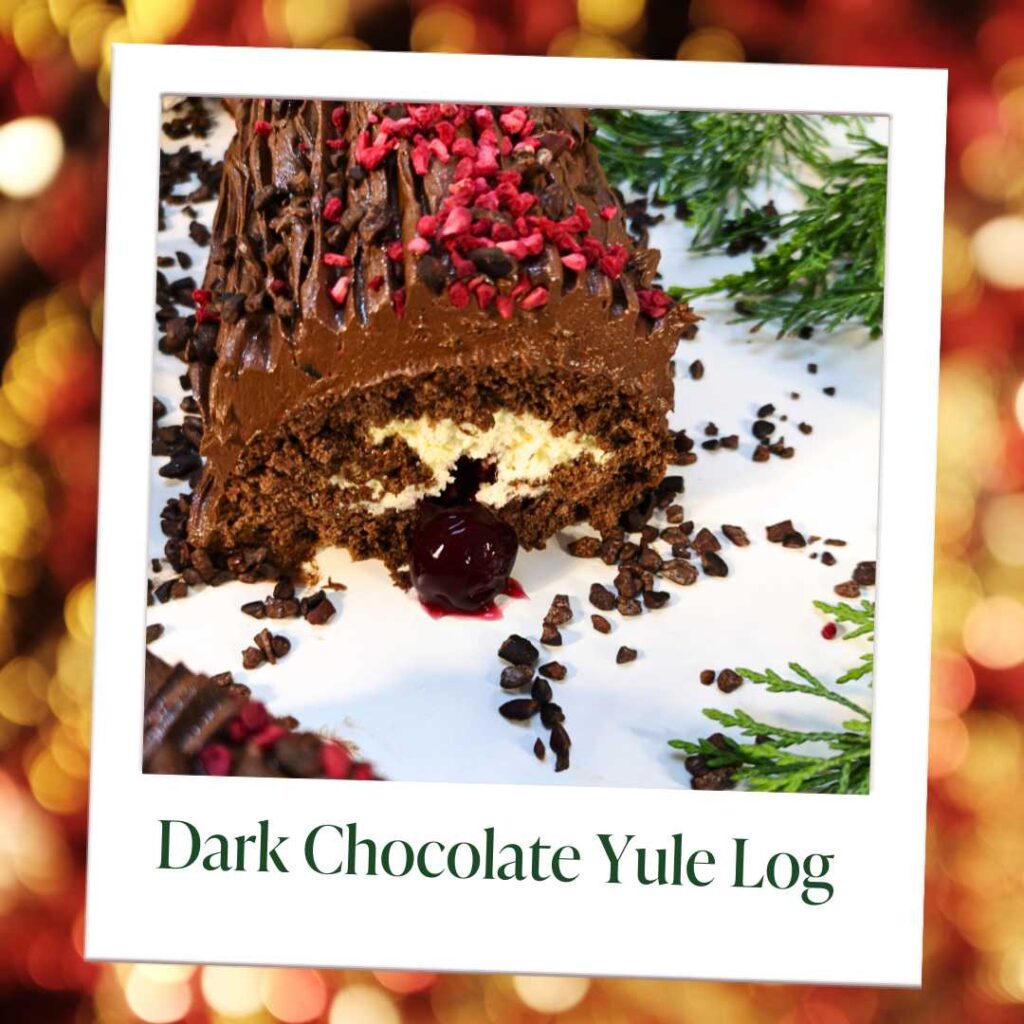 black forest yule log image in a polaroid style