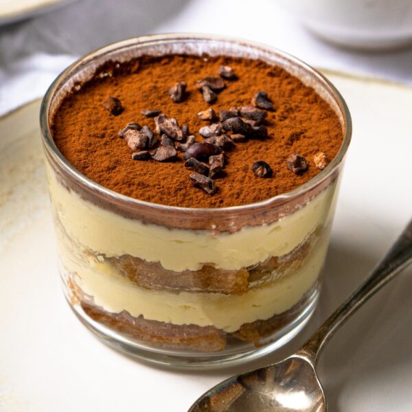tiramisu with cacao nibs in a cup