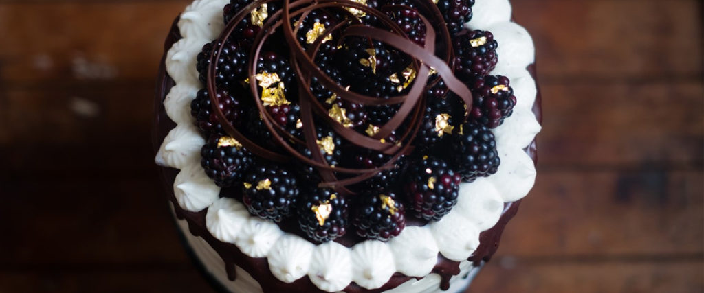 chocolate blackberry marshmallow cake shot from the top