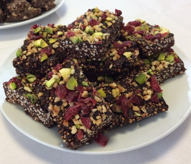 chocolate quinoa crunchy bars on a plate