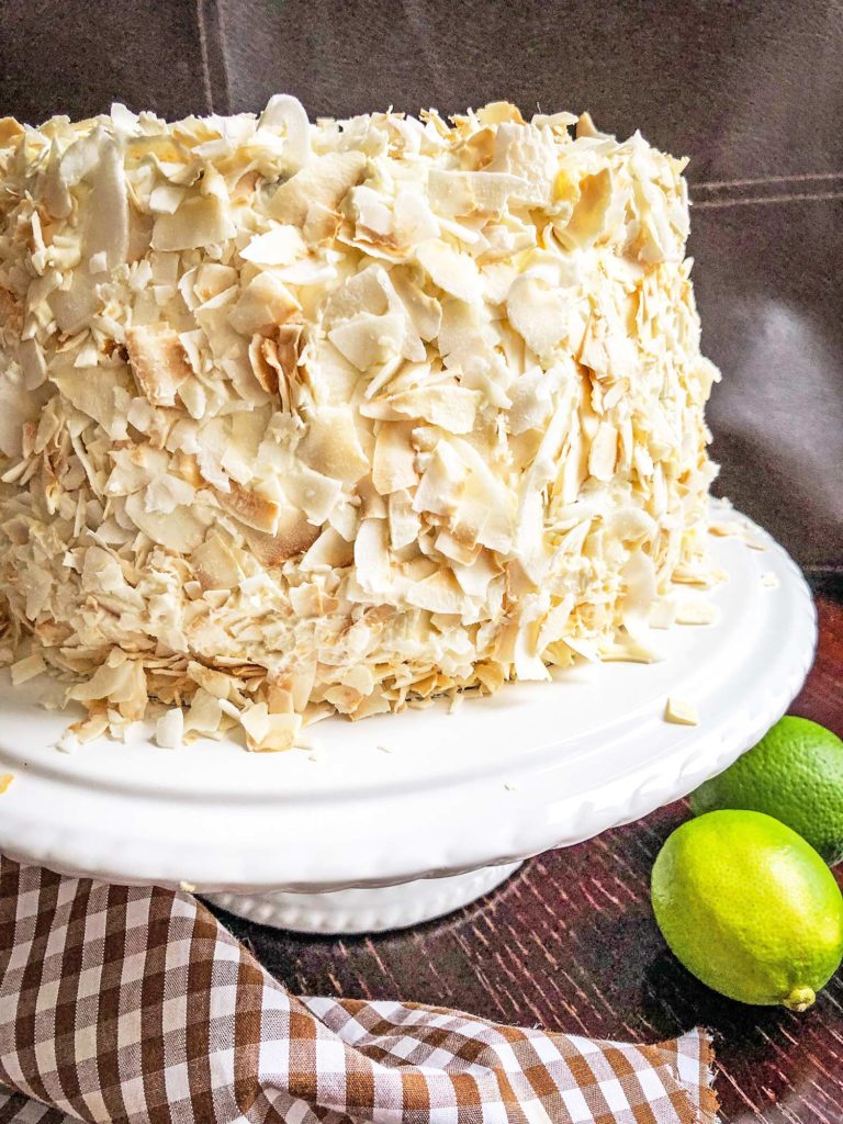 lime coconut and white chocolate cake with buttercream