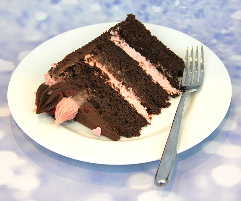 chocolate raspberry cake slice