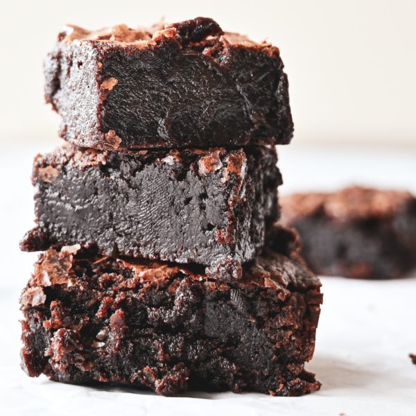 stacked lazy chocolate brownies