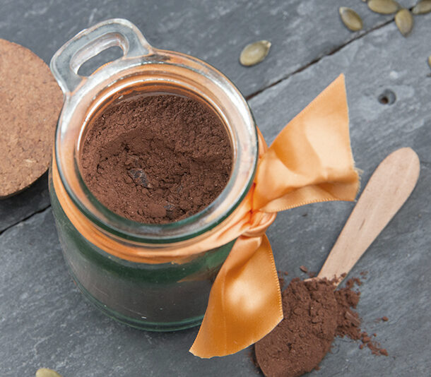 Spiced Hot Chocolate Mix in a glass container