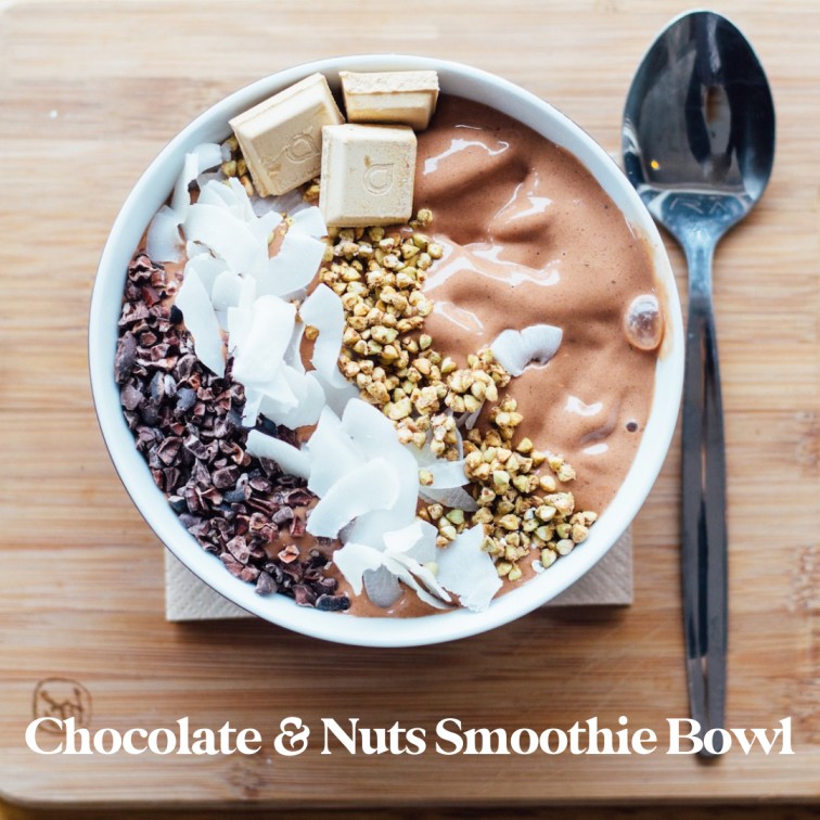 chocolate and nuts smoothie in a bowl