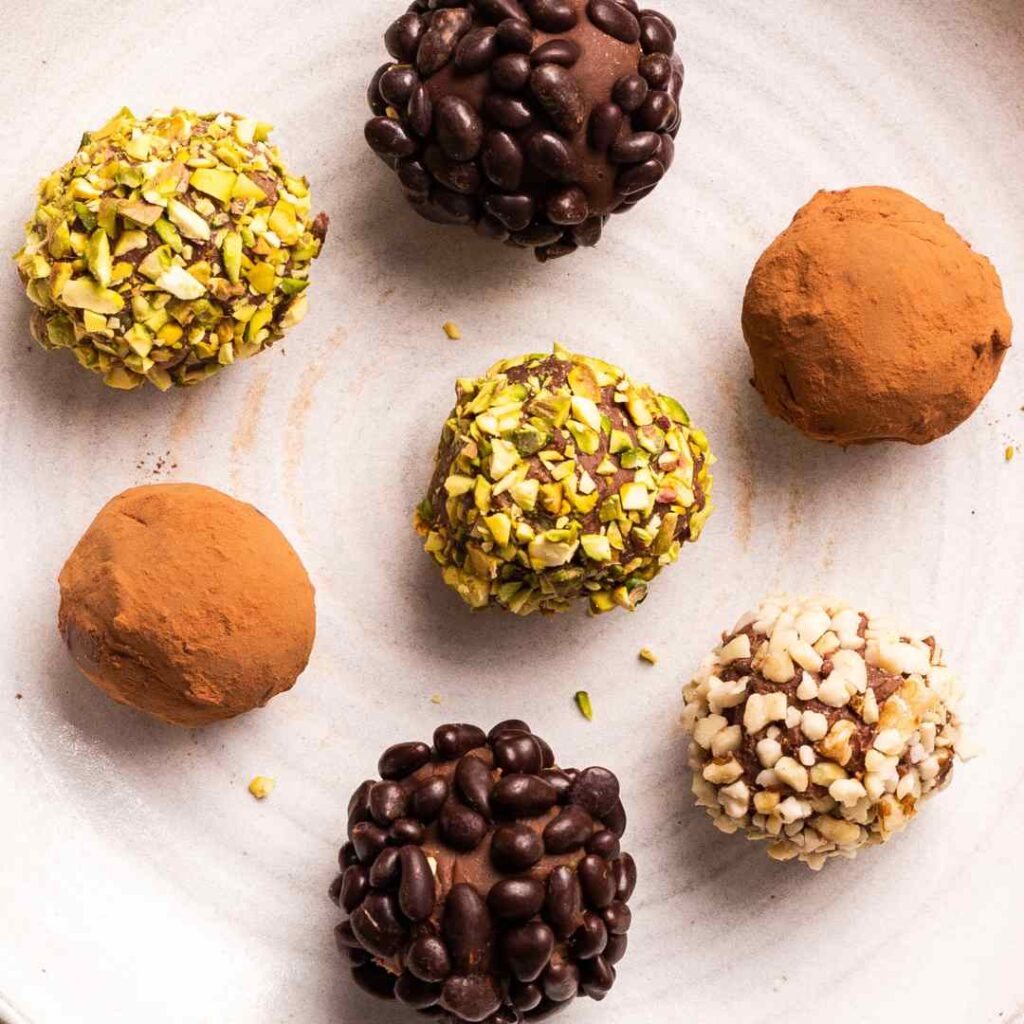 selection of homemade chocolate truffles on a plate