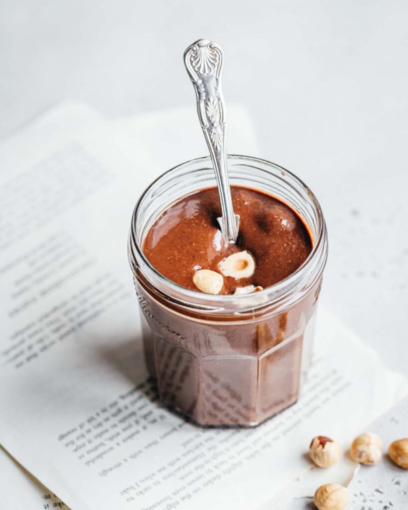 homemade chocolate spread - healthy Nutella in a glass jar