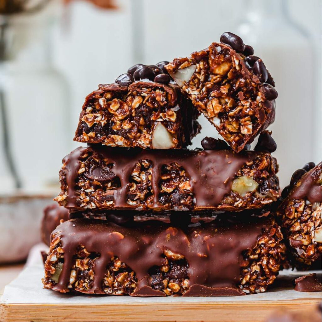 double chocolate granola bars stacked